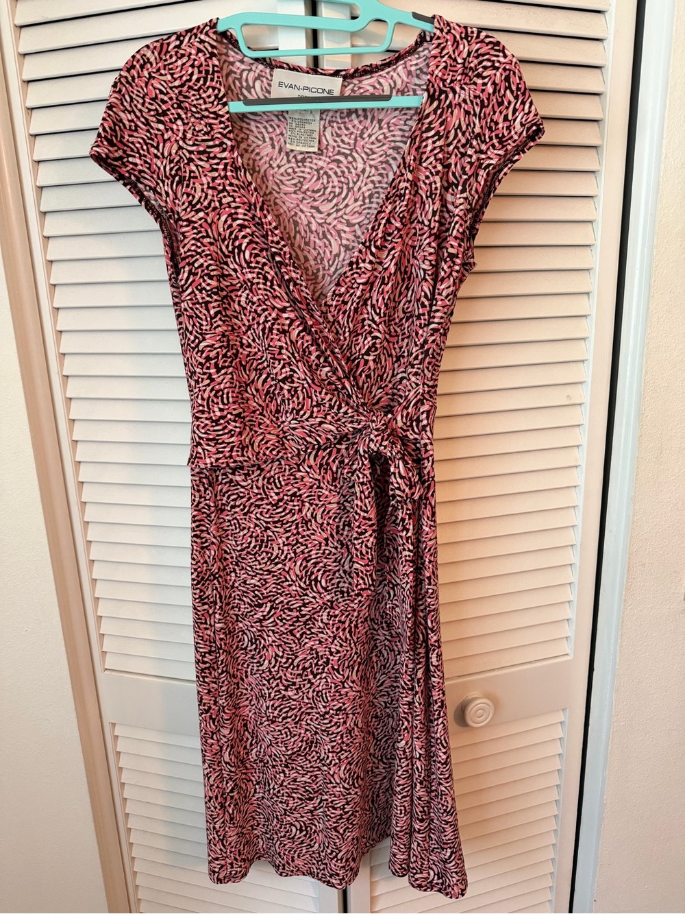 Evan Picone Pink and Black Printed Wrap-Style Midi Dress